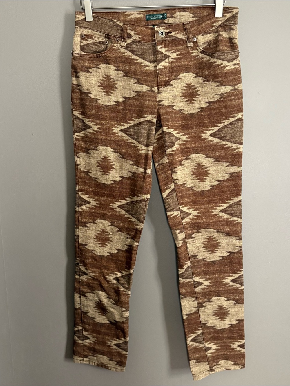 Ralph Lauren Modern Skinny Brown & Cream Patterned Pants Size 6